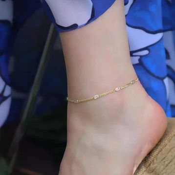 Dikdörtgen Zirkon Taşlı Gold Kaplama Gümüş Zincir Halhal