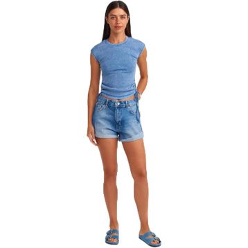 Dilvin 101A71676 Koyu Mavi Kadın Basic Denim Şort