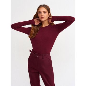 Dilvin 1267 Standart Bordo Bisiklet Yaka Kol Ortası Droplu Kazak