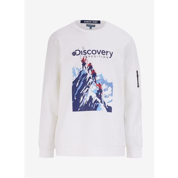 Discovery Expedition D4WM-SWT3253 Kırık Beyaz Erkek Bisiklet Relaxed Baskılı Sweatshirt