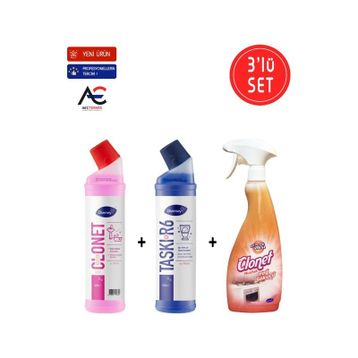 Diversey Clonet 3x750 ml Temizlik Paketi Mutfak + Banyo + Tuvalet Temizleyici