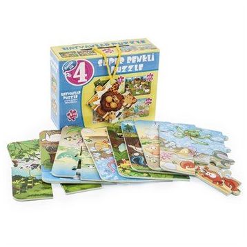 Diytoy Süper Renkli 4'lü Puzzle - Hayvanlar / 8+12+16+24 Parça Puzzle