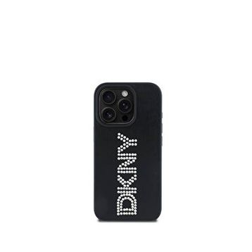 DKNY iPhone 16 Pro Max Rhinestones Metalik Taşlı PU Deri Siyah Telefon Kılıfı