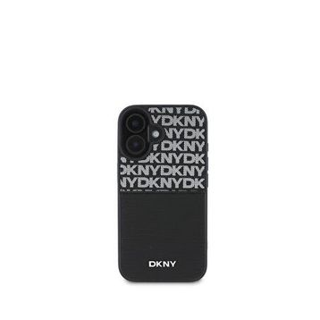 DKNY iPhone 16 Repeat Texture Pattern Kartlıklı Siyah Telefon Kılıfı