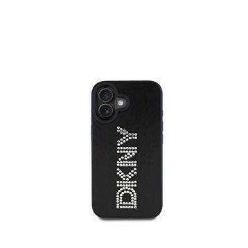 DKNY iPhone 16 Rhinestones Metalik Taşlı PU Deri Siyah Telefon Kılıfı