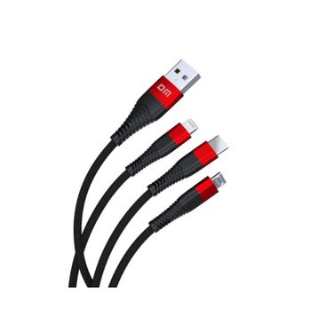 DM SL004 Siyah iPhone Lightning Type-C Micro USB 2.4A 120 cm Şarj ve Data Kablosu