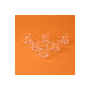 DMR 75 ml Şeffaf Kulplu Boncuk 6'lı Kahve Yanı Bardağı