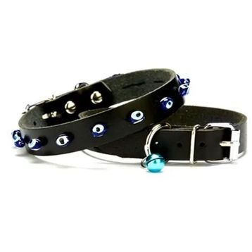 Doggie Deri Nazar Boncuklu 1,0X23 cm Siyah Medium Kedi ve Küçük Irk Köpek Tasması