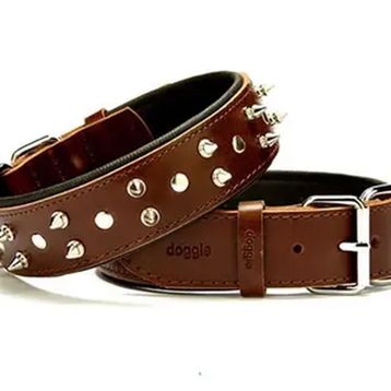 Doggie Konforlu El Yapımı Çivili Kahverengi 3.5x47-55 cm Köpek Boyun Tasması