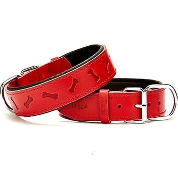 Doggie Konforlu El Yapımı Kemik Desenli Kırmızı 4x52-60 cm Köpek Boyun Tasması