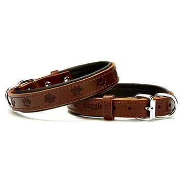 Doggie Konforlu El Yapımı Pati Desenli Kahverengi 2x30-35 cm Köpek Boyun Tasması