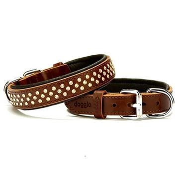 Doggie Konforlu El Yapımı Swarovski Kristal Taşlı Kahverengi 2.5x37-45 cm Köpek Boyun Tasması