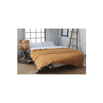 Dolce Bonita Home 150x200 cm Hardal Ponponlu Pike Tek Kişilik Battaniye