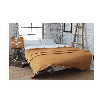 Dolce Bonita Home 150x200 cm Hardal Ponponlu Pike Tek Kişilik Battaniye