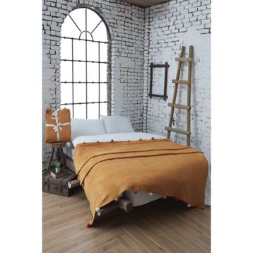 Dolce Bonita Home 150x200 cm Hardal Ponponlu Pike Tek Kişilik Battaniye
