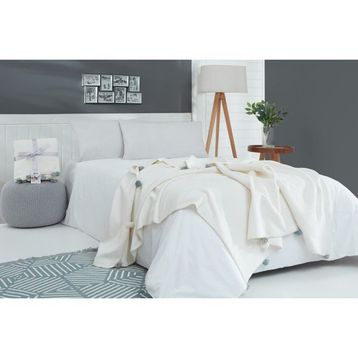 Dolce Bonita Home 150x200 cm Krem Ponponlu Pike Tek Kişilik Battaniye
