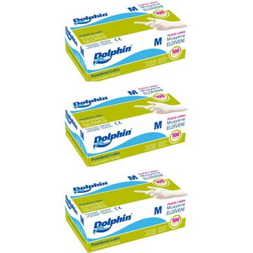 Dolphin 3 Adet 100'lü Paket Tek Kullanımlık Lateks Beyaz Pudralı Medium Muayne Eldiveni