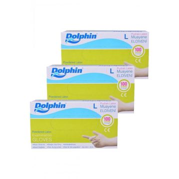 Dolphin 3 Adet 100'lü Paket Tek Kullanımlık Lateks Beyaz Pudralı Medium Muayne Eldiveni
