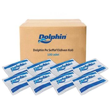 Dolphin Büyük Boy 100 Adetlik Pe İş Temizlik Tek Kullanımlık Şeffaf Poşet Market Eldiven