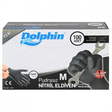 Dolphin Pudrasız Siyah Medium Extra Kalın Nitril Eldiven