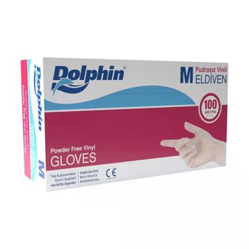 Dolphin Şeffaf Medium Orta Boy 100'lü Paket Pudrasız Vinil Tek Kullanımlık Eldiven