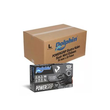 Dolphin Siyah Large Büyük Boy 50'li Nitril Powergrip Ekstra Kalın Elmas Dokulu Eldiven