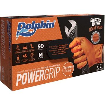 Dolphin Turuncu Orta Boy 50'li Nitril Powergrip Ekstra Kalın Elmas Dokulu Eldiven (5 adet)