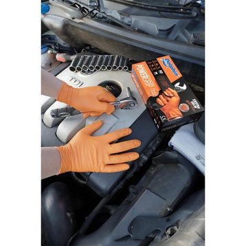 Dolphin Turuncu Orta Boy 50'li Nitril Powergrip Ekstra Kalın Elmas Dokulu Eldiven (5 adet)