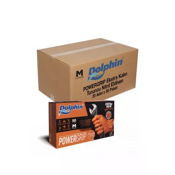 Dolphin Turuncu Orta Boy 50'li Nitril Powergrip Ekstra Kalın Elmas Dokulu Eldiven (5 adet)