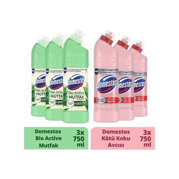 Domestos Beyaz Sabun Ferahlığı Çamaşır Suyu 3x750 ml + Domestos 3x750 ml Mutfak Bio Active Çamaşır Suyu