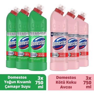 Domestos Beyaz Sabun Ferahlığı Çamaşır Suyu 3x750 ml + Domestos 3x750 ml Mutfak Bio Active Çamaşır Suyu