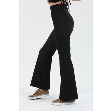Domoda Yüksek Bel Fitilli Toparlayıcı Kaşkorse İspanyol Fit and Flare Örme Siyah Kadın Tayt