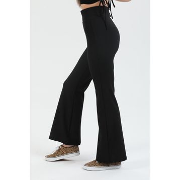 Domoda Yüksek Bel Fitilli Toparlayıcı Kaşkorse İspanyol Fit and Flare Örme Siyah Kadın Tayt