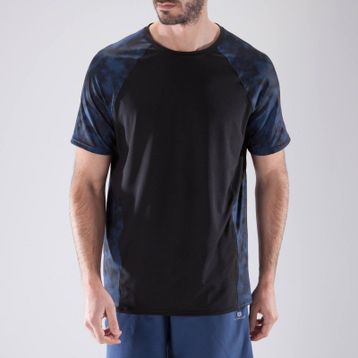 Domyos Fitness Mavi Siyah Düz Kesim Spor Erkek Tişört