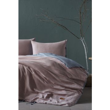 Doqu Home İpliği Boyalı Serisi Mavi 160 x 220 cm Ahenk Tek Kişilik Nevresim Takımı