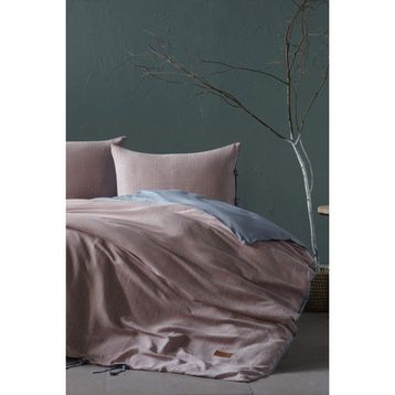 Doqu Home İpliği Boyalı Serisi Mavi 160 x 220 cm Ahenk Tek Kişilik Nevresim Takımı
