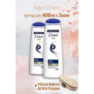 Dove 2x350 ml Yoğun Onarıcı Şampuan ve Vücut Bakım At Kılı Fırçası