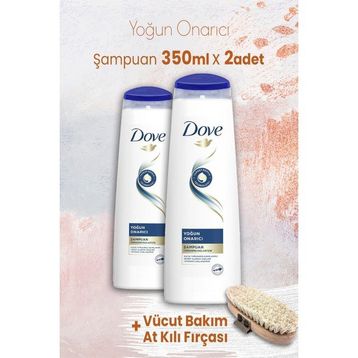 Dove 2x350 ml Yoğun Onarıcı Şampuan ve Vücut Bakım At Kılı Fırçası
