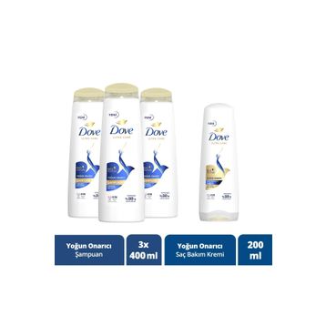 Dove 400 ml X 3 Yoğun Onarıcı Yıpranmış Saçlar İçin Saç Bakım Şampuanı + 200 ml Saç Bakım Kremi Set