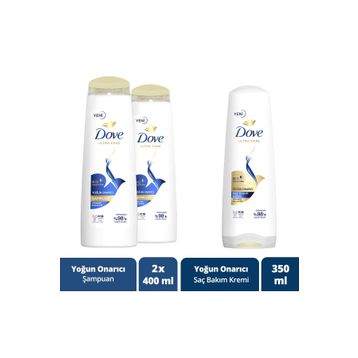 Dove 400 ml X 3 Yoğun Onarıcı Yıpranmış Saçlar İçin Saç Bakım Şampuanı + 200 ml Saç Bakım Kremi Set