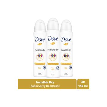 Dove Invisible Dry 1/4 Nemlendirici Krem Etkili 3x150 ml Kadın Deodorant