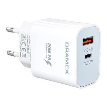 Dramex DPQ20B Quantum Usb + Type-C QC3.0 PD 20W Beyaz Hızlı Şarj Adaptörü