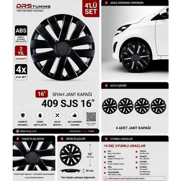 DRS Tuning Sks No: 409 16 inç Kırılmaz Parlak Siyah 1 Takım 4 Adet Jant Kapağı