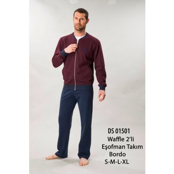D's Damat 01501 Waffle Bordo Erkek Eşofman Takımı
