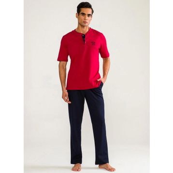 D's Damat 02000 3'lü Kırmızı Kısa Kol Erkek Pijama Takımı