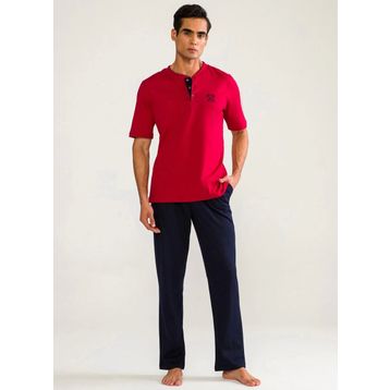 D's Damat 02000 3'lü Kırmızı Kısa Kol Erkek Pijama Takımı