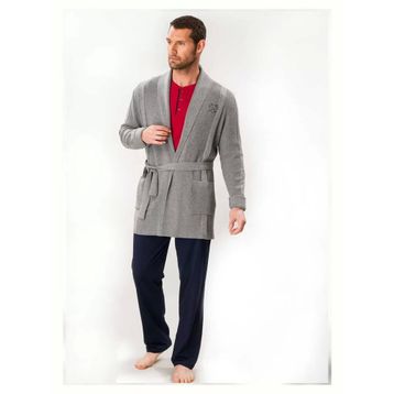 D's Damat 03004 5'li Gri Triko Robdöşambr Damat Pijama Seti