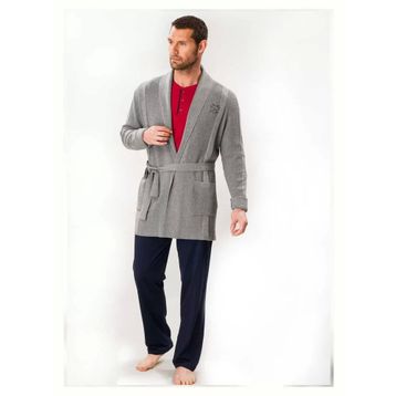 D's Damat 03004 5'li Gri Triko Robdöşambr Damat Pijama Seti