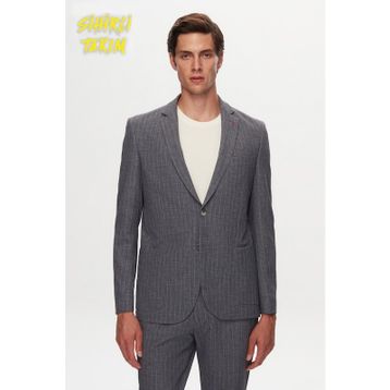 D's Damat 1HC05IM02577M Slim Fit Gri Baskılı Kırışmayan Sihirli Takım Elbise