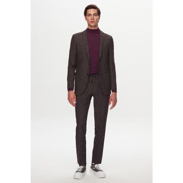 D's Damat 1HC05IM05577M Slim Fit Kahverengi Baskılı Kırışmayan Sihirli Takım Elbise